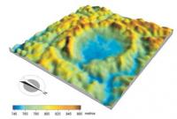 Figura 4 - Modelo de elevação do terreno da área da Cratera de Colônia, elaborado a partir de dados do Shuttle Radar Topography Mission (SRTM), United States Geological Survey (USGS), 2002. (Riccomini et al. 2005).