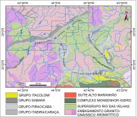 Figura 7 - Mapa geológico simplificado do Quadrilátero Ferrífero com a localização da área de abrangência da Serra do Curral (Pinto &amp; Silva, 2014).