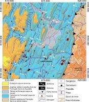 Figura 7 – Mapa geológico e do relevo cárstico simplificado da área onde se localiza a Lapa D´Água, próximo à cidade de Montes Claros.