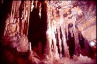 Vista dos espeleotemas do interior da gruta. Foto: Mylene Bebert Born, 2009.
