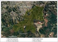 Figura 2 – Imagem de satélite com os limites do Parque Estadual da Serra do Rola Moça e as principais minas de minério de ferro que ocorrem próximo aos limites do parque.