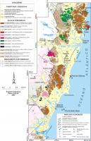 Mapa Geológico do Geoparque Litoral Sul de Pernambuco. Fonte: Modificado de Gomes, 2001; Nascimento, 2003 e Almeida et al.,2005.