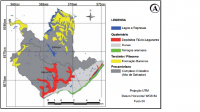 Mapa geológico esquemático da região do Abaeté. Fonte: PINTO (2015) apud Reibber, 1992. Escala: 1:200.000