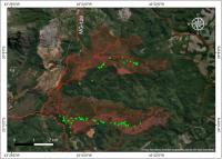Imagem de satélite com a área proposta para delimitação do geossítio e localização das cavernas inventariadas por Souza (2017).