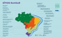 Representação das áreas Ramsar do Brasil. Fonte: https://www.gov.br/mma/pt-br/assuntos/ecossistemas-1/areas-umidas/sitios-ramsar-brasileiros